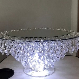 Light-Up Crystal Cake Stand with Mirror Top - 4 inch Wedding Riser