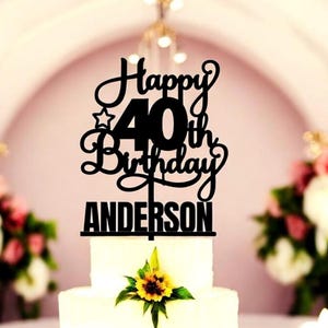 Personalized 40th Birthday Cake Topper: Acrylic or Wood