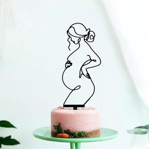 Akrylowa ozdoba na tort na Baby shower | Topper na tort w kształcie kobiety w ciąży | Rustykalna ozdoba na tort | Topper na tort na Baby shower | Przyszła mama | Dziecko