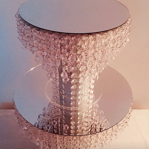 Mirror Top Cake Stand| Crystal Cascading Cake Stand