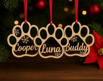 Personalized Dog Christmas Ornament: Custom Pet Name, Wooden Xmas Decor