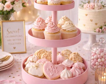 3-Tier Baby Shower Cupcake Stand, Pink Blue Dessert Display, Standard Mini Holder
