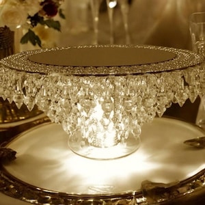 8&quot; Mirror Cake Stand with Acrylic Crystals & LED Lights