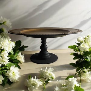 Rustic Antique Gold Cake Stand: Beaded Rim Farmhouse Display