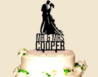 Wedding Cake Topper Mr & Mrs Silhouette Couple Bride and Groom ...
