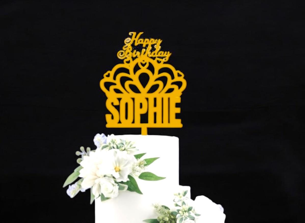 Personalized Birthday Cake Topper With Name – Tiara Crown Design ...