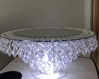 Mirror Top Crystal Cake Stand with String Lights