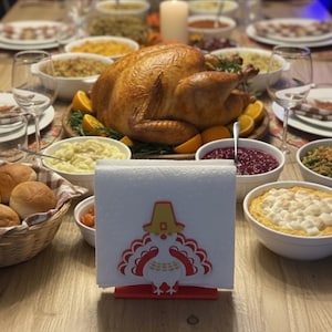 Thanksgiving Turkey Napkin Holder | Fall Table Decor | Gold Red White  Holiday Table Centerpiece