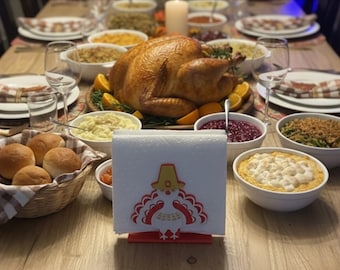 Thanksgiving Turkey Napkin Holder | Fall Table Decor | Gold Red White  Holiday Table Centerpiece