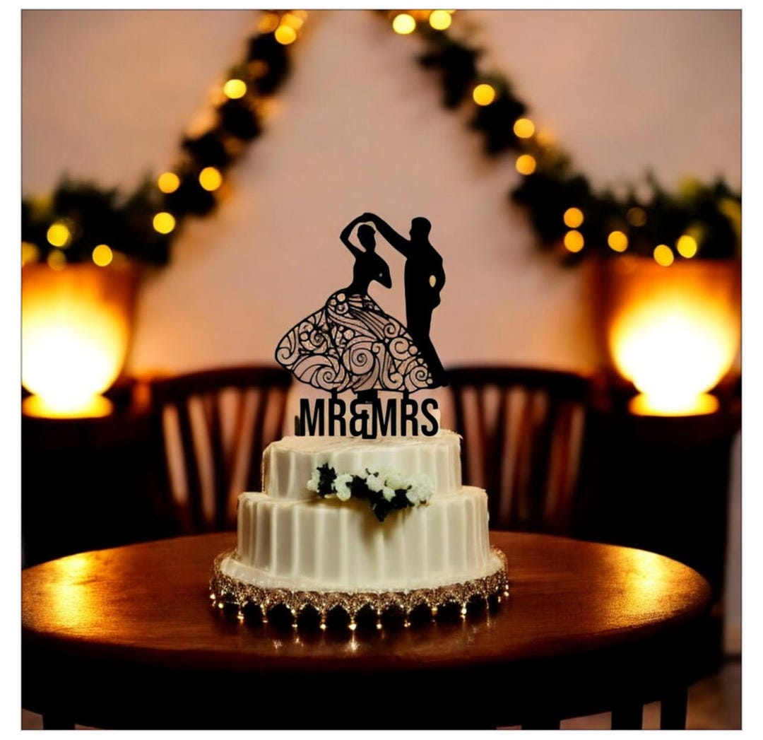 Hand-painted Wooden Dancing Bride and Groom Cake Topper - Etsy