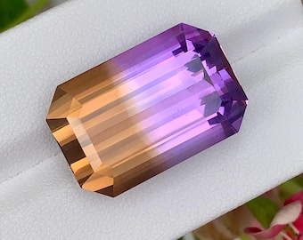 Emerald Cut Bolivian Ametrine Gemstone: Royal Purple/mango Yellow