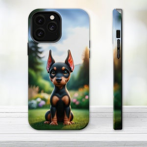 Jolie coque de téléphone Kawaii Doberman - Motif chien dessin animé en finition mate ou brillante, convient aux derniers modèles de téléphone