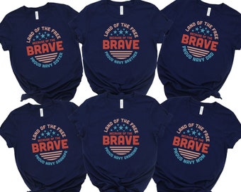 Trotse marine familie T-shirts, land van de vrije vanwege de dappere shirt, militaire familie shirt, familie shirts, militaire T-shirts, veteranen T