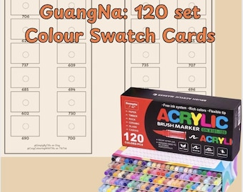 GuangNa 120 Acrylic Markers Swatch Cards (PDF Printable)