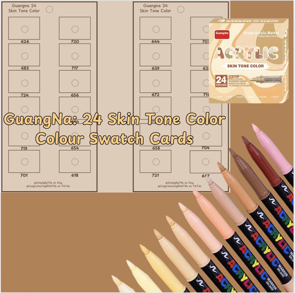 GuangNa 24 Skin Tone Color Acrylic Markers Swatch Cards (PDF Printable)