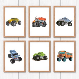 Set of 6 Monster Truck Prints, Instant Download, 8x10 Portrait