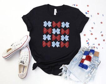 American Shirt w/ Bows, 4th of July Shirt, Fourth of July Shirt, Patriotic Shirt, USA Shirt, Independence Day Shirt, American Women's Shirt