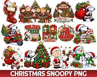 Snoopy Christmas PNG Bundle, Peanuts Christmas holiday Clipart, Cute Cartoon Dog Winter Designs, Christmas Sublimation Shirt Design