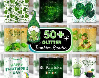 50 + St Patrick Glitter Tumbler Wrap Design, Patrick's Day Glitter Tumbler, 20oz Glitter Sublimation, Shamrock Glitter Tumbler, Glitter PNG