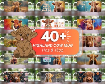 Plus de 40 emballages de tasse de bébé vache des Highlands, juste une fille qui aime la sublimation de tasse de vache des Highlands, modèle de tasse de 11 oz et 15 oz, sublimation de tasse de café de vache