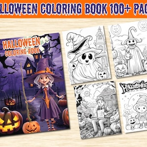 100+ Halloween Big Bundle Coloring Book, Printable Gothic Creepy Pumpkin Witch Coloring Pages set, Grayscale Halloween Coloring Book Kids