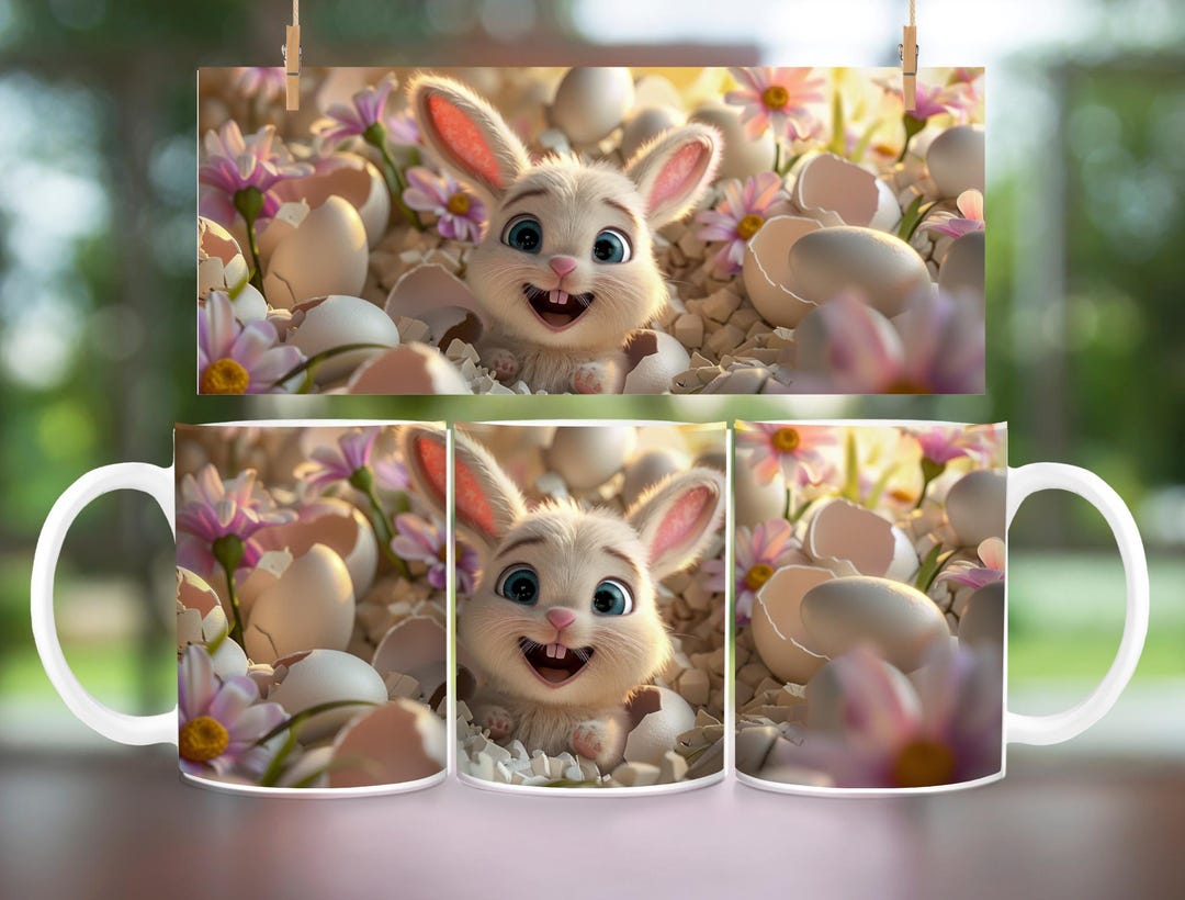 3D Easter Bunny Sublimation 3D Mug Wrap Easter Eggs Digital 11oz 15oz ...