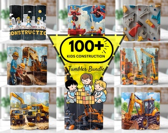 100+ 20oz kids Construction Tumbler Wrap Vehicles Dump Truck Tractor Excavator bulldozer sublimation kids png file bundle digging bulldozer