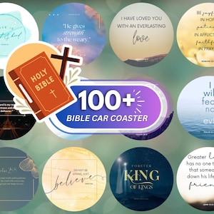 Bible Verses Car Coaster, 100 Faith Car Coaster Bundle Round Car Coaster Bible Sublimation Christian Religious Keychain Design Jesus Coaster