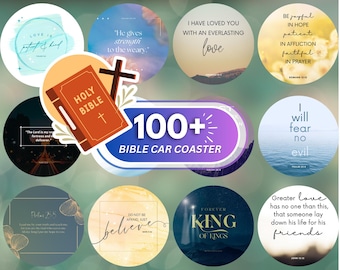Bible Verses Car Coaster, 100 Faith Car Coaster Bundle Round Car Coaster Bible Sublimation Christian Religious Keychain Design Jesus Coaster