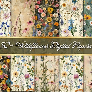Wildflower Digital Paper Vintage Blooms Printable Paper Seamless Shabby Chic Floral Roses Scrapbook Wildflower Junk Journal Spring Flowers
