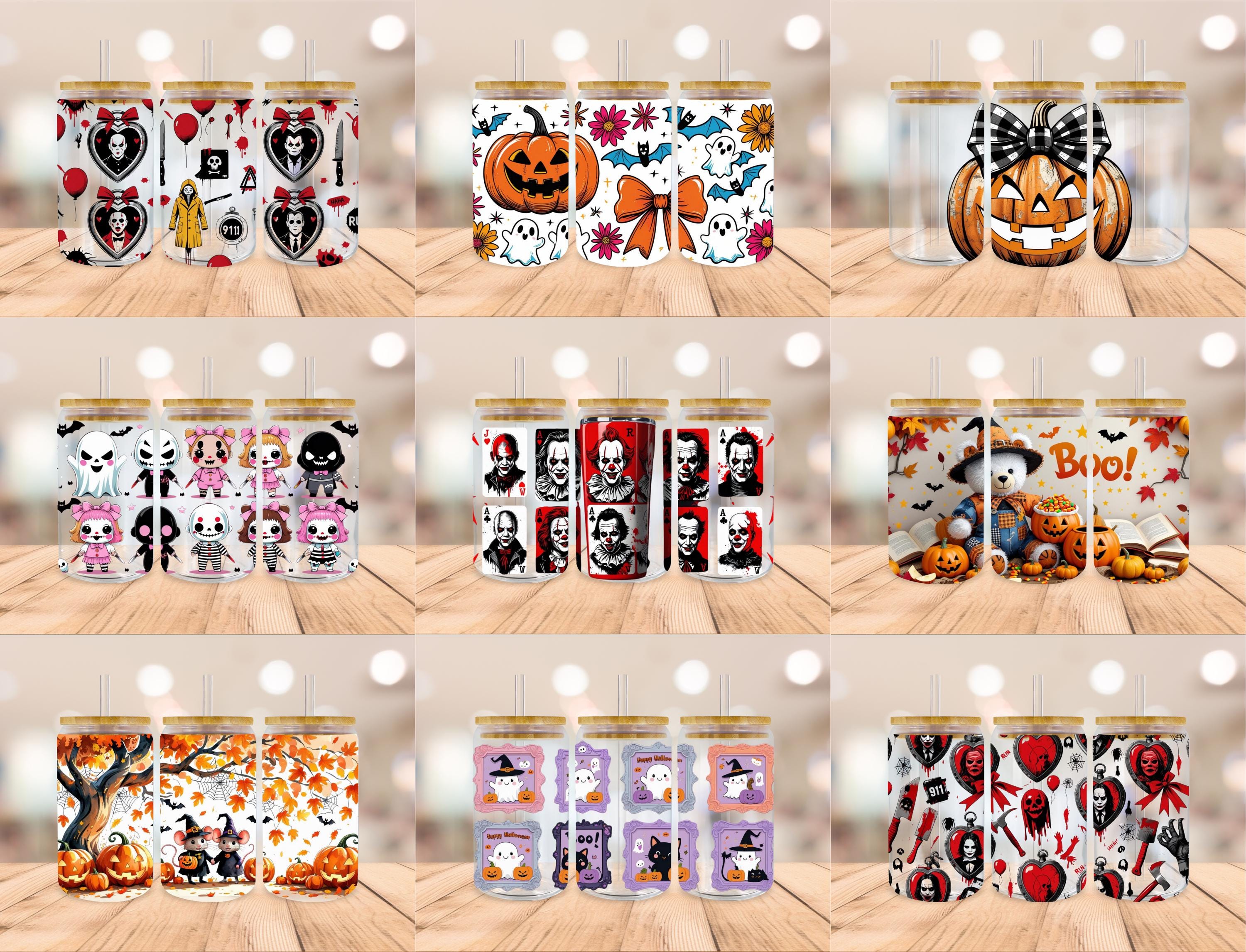 Halloween Libbey Glass Can Wrap SVG Bundle 16oz, 100+ Halloween Cup ...