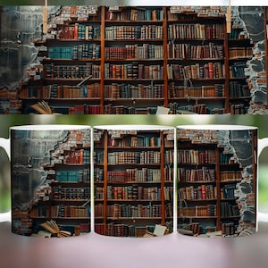 3D Book Mug Wrap, 11 oz & 15 oz Mug Design, 3D Bookshelf Mug Sublimation, 3D Books Mug Wrap, PNG Book Lover Mug Book Coffee Mug, Books Png image 9