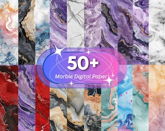 Marble Seamless Digital Paper Patterns, 50 PNG Scrapbook Paper Marble Textures, White and Black Marble Paper, Textured Background