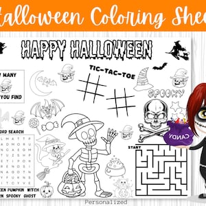Halloween  Coloring Sheet, Printable Gothic Creepy Pumpkin Witch Coloring Page Grayscale Halloween Coloring PNG Kids, Halloween Party Favors