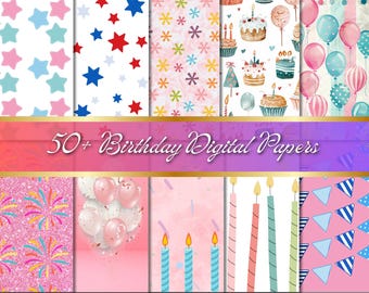 Happy Birthday Party Digital Paper Set, Birthday digital paper, Birthday Scrapbook Backgrounds, Junk Journal, glitter birthday digital paper