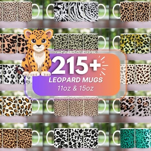 215+ Leopard Mug PNG Sublimation Design, Pink Glitter Leopard mug png, 11oz & 15oz Mug Wrap Sublimation Leopard Mom Life Mug Cheetah Print