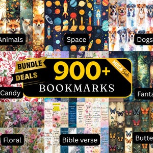 900+ Bookmark Mega Bundle, Bookmark Sublimation Designs, Animals Bookmark, Cat & Dog Bookmark, Bookmark PNG, Fantasy Forest Floral Bookmark