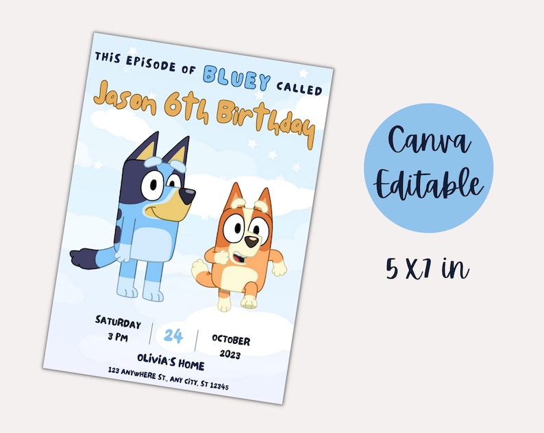 Bluey Birthday Invitation Bluey Invitation Template Editable Etsy UK