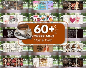 Kaffeeliebhaber Tasse Sublimationsdesigns, 60 PNG Kaffeetassen Designs PNG, Kaffeetassenverpackung, Kaffeetassensublimation, 11 Unzen und 15 Unzen Kaffeetasse PNG