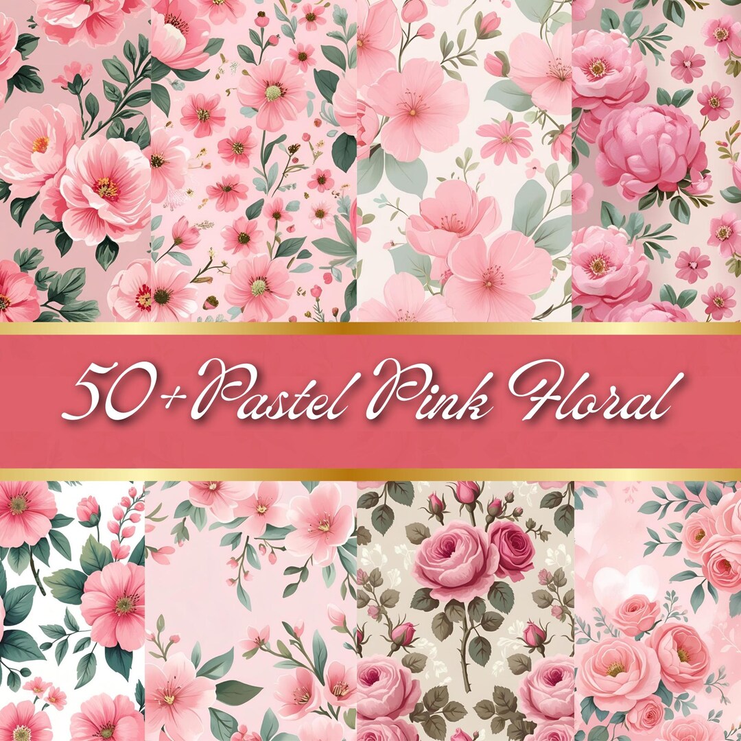 Pastel Pink Floral Digital Paper, Blush Rose Watercolor Scrapbook Paper ...