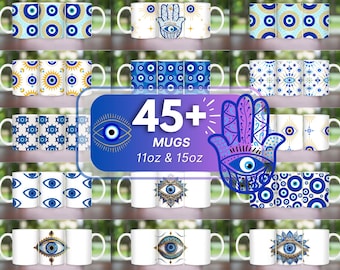 45+ Evil Eye Mug Wrap, Blue Eyes Mug Wrap, Mystic Eye Pattern Mug, 11oz & 15oz Evil Eye Mug, Protection Eye Mug, Vibrant Sublimation PNG