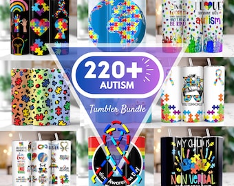 Más de 220 vasos de autismo, 20 oz Skinny Tumbler Wrap Conciencia del autismo aceptar entender el amor PNG, abrazar la neurodiversidad, corazón arco iris rompecabezas papá