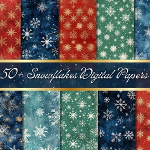 Snowflakes Seamless Patterns Winter Digital Paper Blue Junk Journal Paper Winter Scrapbook Paper Seamless Christmas Red Snowflake Pattern