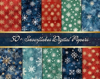Snowflakes Seamless Patterns Winter Digital Paper Blue Junk Journal Paper Winter Scrapbook Paper Seamless Christmas Red Snowflake Pattern