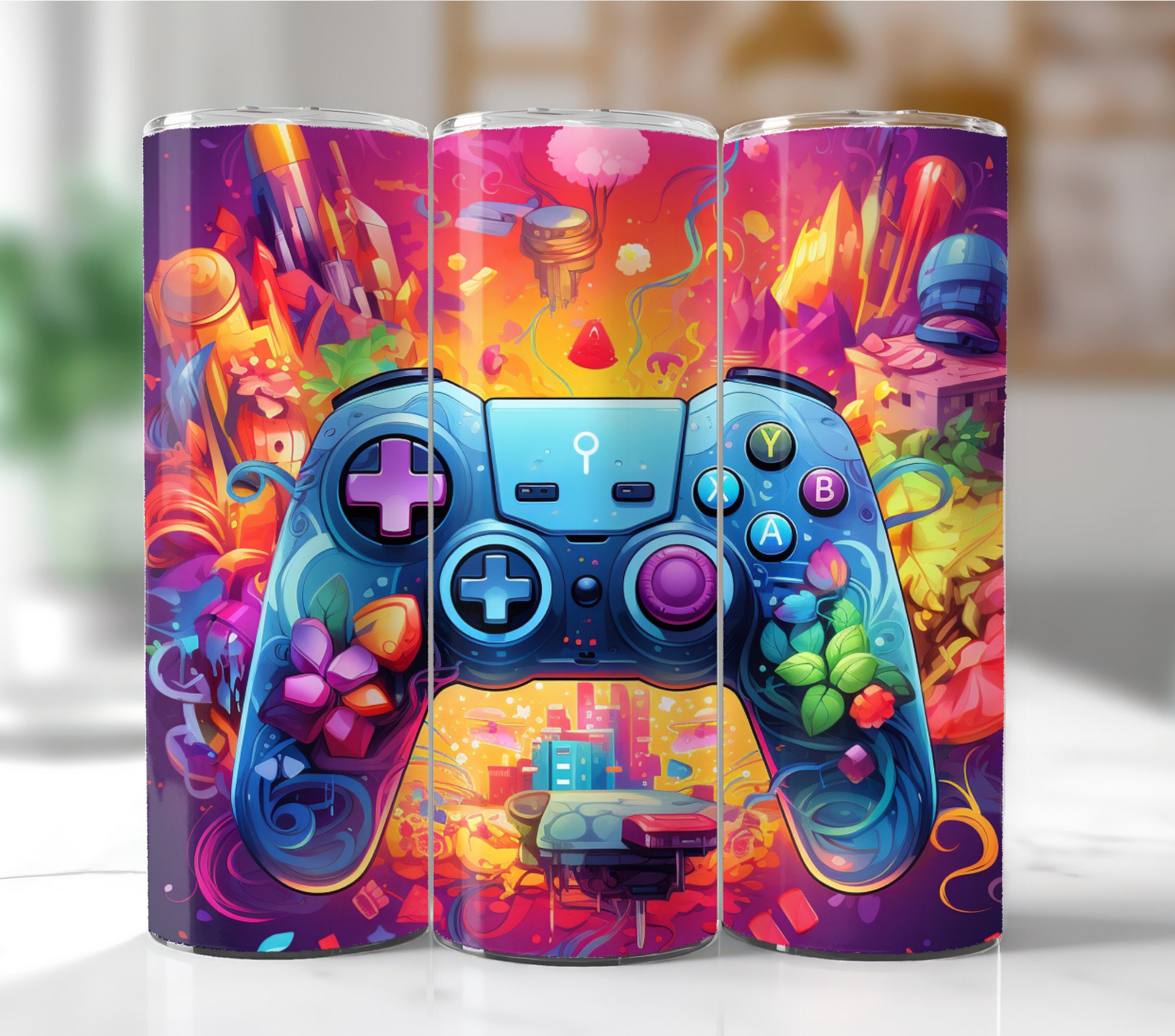 90 + Gamer Tumbler Wrap Bundle, 3D Game Controller Tumbler Wrap, 20oz ...