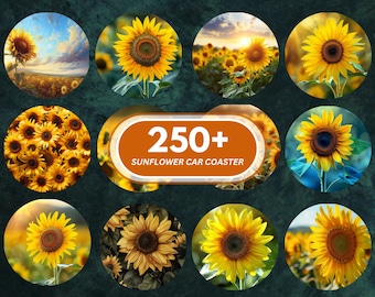 250+ Rustic Floral Car Coaster PNG Bundle Western Sunflower Car Coaster Sublimation Design Boho Flowers Car Coaster Design Round Car Coaster