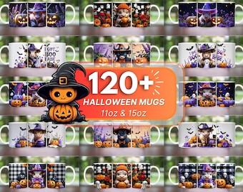 Halloween Horror Mug Wrap 120+ PNG, 11oz & 15oz, Spooky Season Halloween Mug, Skull Mug, Pumpkin Halloween Mug, Ghost Mug, Scary Halloween