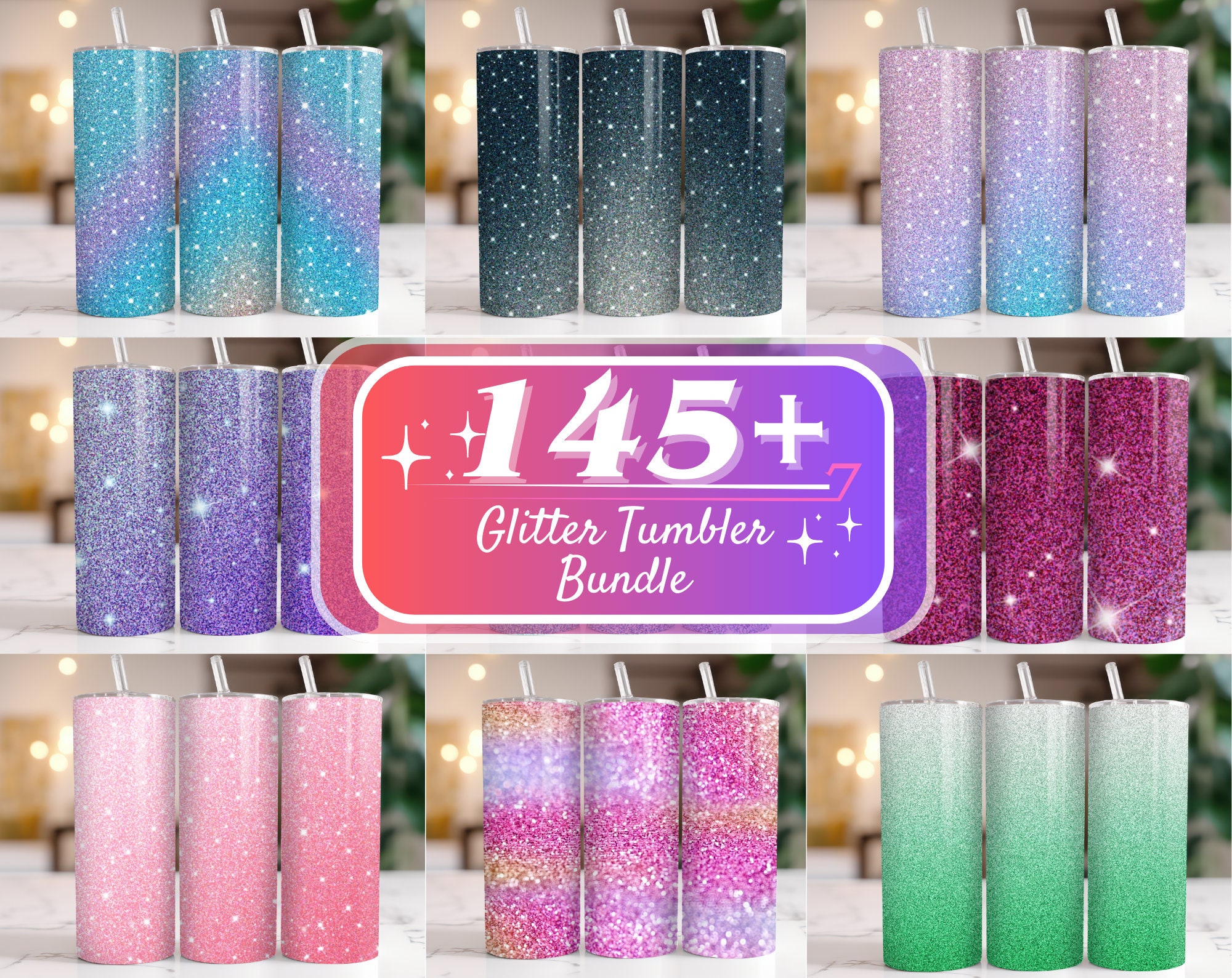 145+ Glitter Tumbler Wrap Bundle, Glitter Color Tumbler Wrap, Sparkle Style Glitter Tumbler Wrap 20 oz Ombre Tumbler PNG, Sparkling Glitter