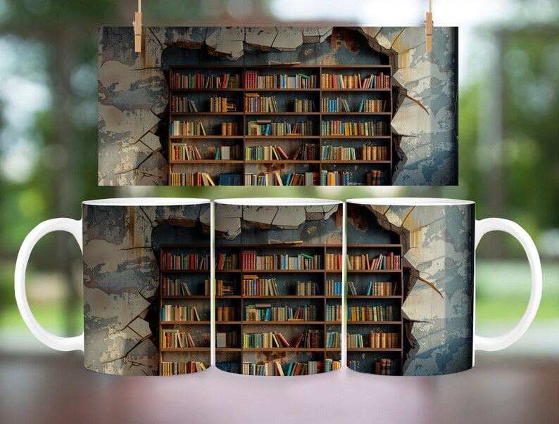 3D Book Mug Wrap, 11 oz & 15 oz Mug Design, 3D Bookshelf Mug Sublimation, 3D Books Mug Wrap, PNG Book Lover Mug Book Coffee Mug, Books Png image 7