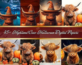 Highland Cow Digital Paper Pattern Seamless Digital Cowgirl Halloween Highland Cow Design Flower Pattern Cute Cow Background Junk Journal